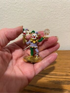 Vintage Miniature Jester Clown Figurine - Gold, Green, Lavender